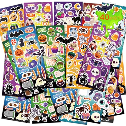 40 Sheets Cute Halloween Stickers, 800+ Stickers, Halloween Crafts & Games for Kids, Great for Decoration