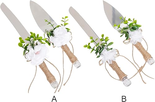 Miniatura 8 de MSUIINT Juego de 2 cuchillos de corte de tartas para boda, cortador de tartas de Mr and Mrs de estilo rústico, de acero inoxidable, con mango con