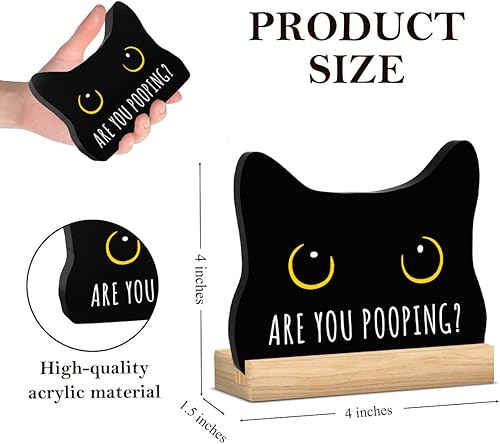 Miniatura 2 de Decoración de gato negro para Halloween, decoración de baño con texto en inglés "Are You Pooping", decoración de acrílico para el hogar, baños,