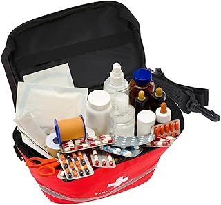 Trauma Bag | First Responder Storage | 1St Aid Fully Stocked EMS Trauma Bag, Empty Medication Storage Bag Red Trauma for Tourniquet, Chest Seals, Bleeding Control, Bandages, Gauze Pads Riastvy