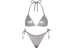 Metallic Bling Silver Bikini Bottoms - Adjustable Side Tie Thong for Women