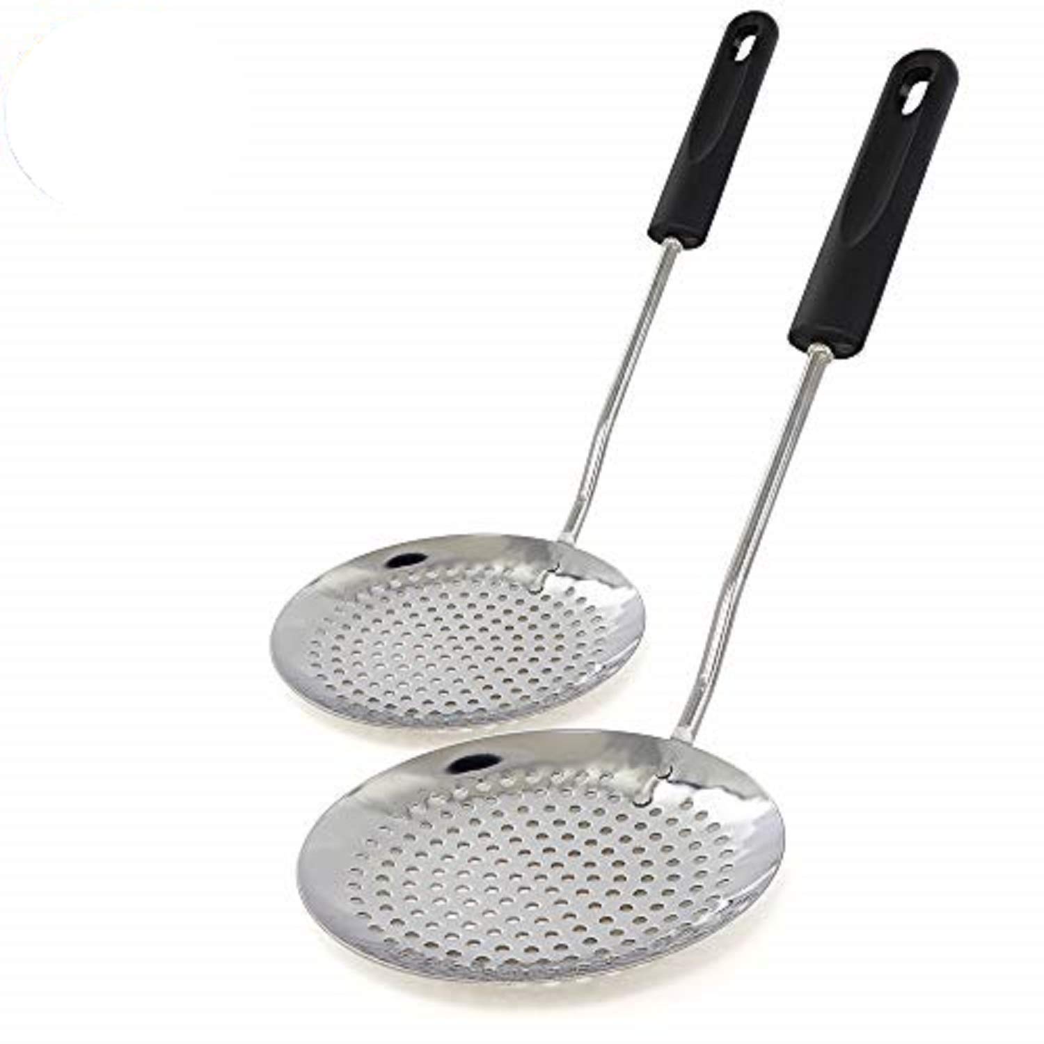 Ram Pro Stainless Steel Skimmer Kitchen Cooking Utensil Features Plastic Handle with Hole Ideal for Skimming Liquids Short Handle(Pack Of 2)