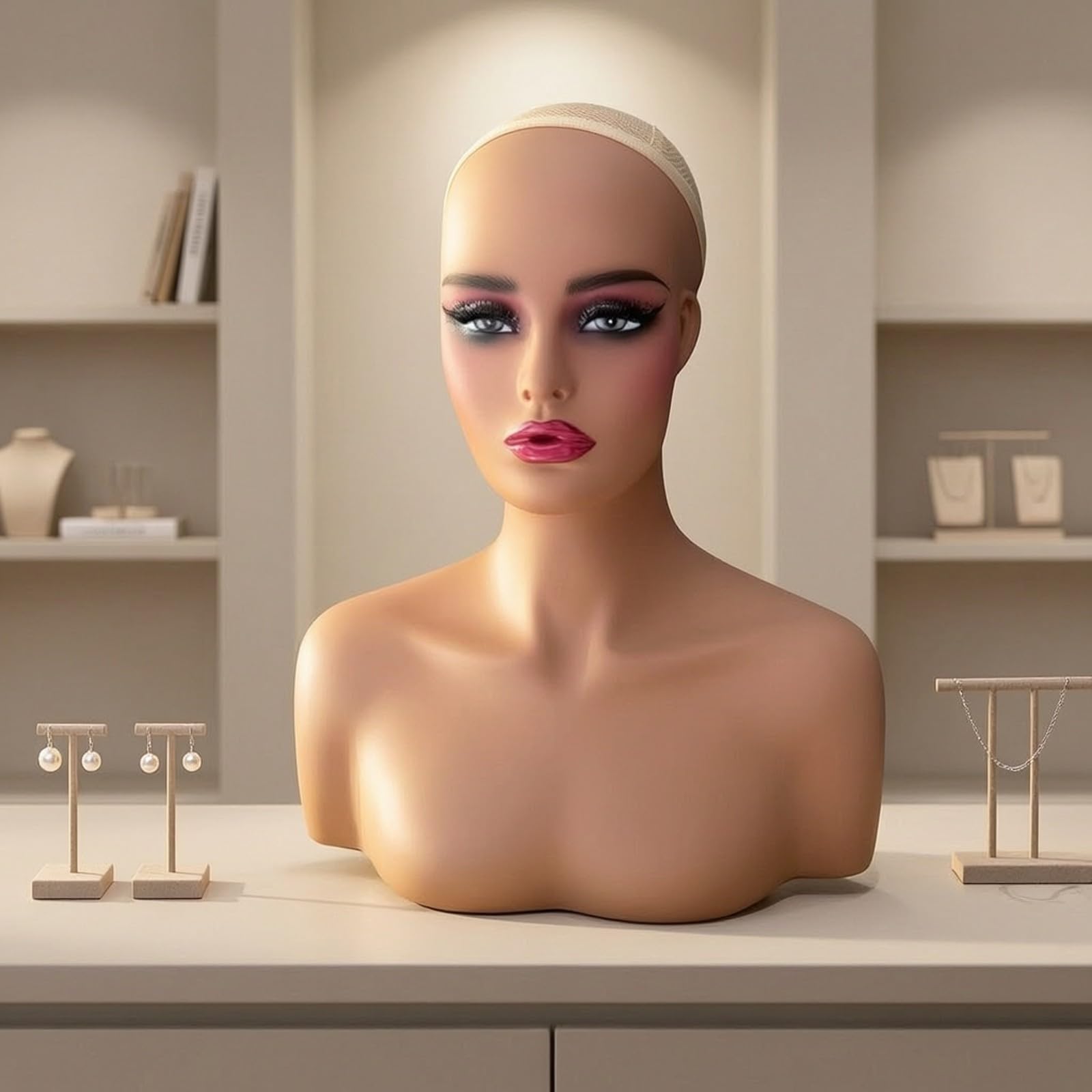predolo Testa di Manichino per Parrucche Realistico, Busto Espositivo per Accessori Capelli, in PVC, Parrucchieri