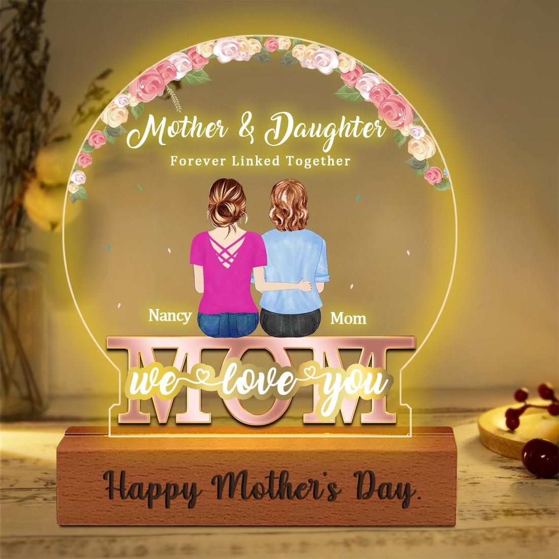 TATLETATLE Personalized Acrylic Night Light,Custom Acrylic Lamp with Character Design Photos,Personalized Photo Gifts for Mom from Daughter Son,Mothers Birthday Gifts for Mama Women (Night Light-A01)
