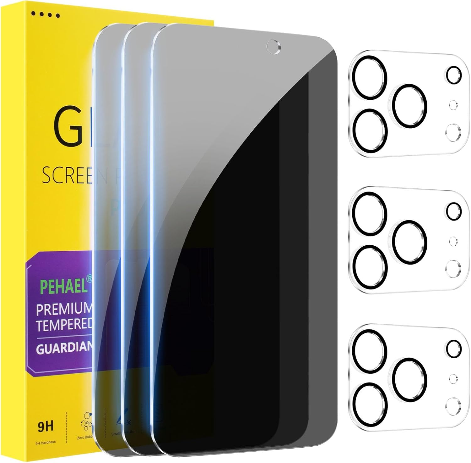 Product image of PEHAEL 3+3Pack for iPhone 17 Pro Max Privacy Screen Protector with Camera Lens Protector Full Coverage Anti-Spy Tempered Glass Film 9H Hardness Easy Installation Bubble Free [6.9 inch]