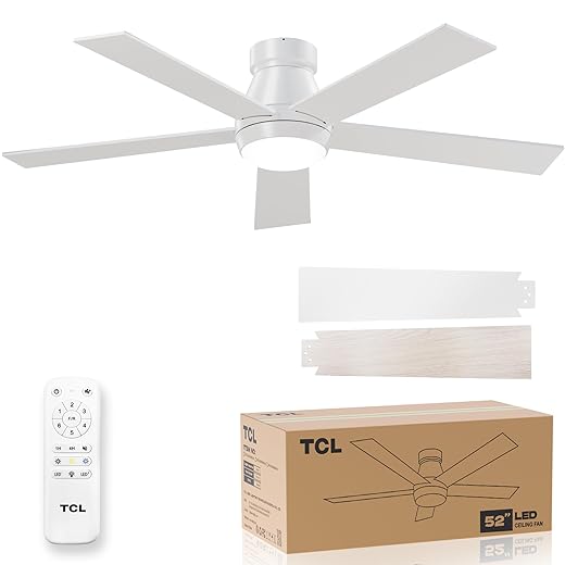 TCL 52" White Ceiling Fan with Light and Remote, Modern LED 3-Color, 3CCT, Quiet Motor for Bedroom, Living Room, Dining Room, Ceiling Fans with Lights (White)