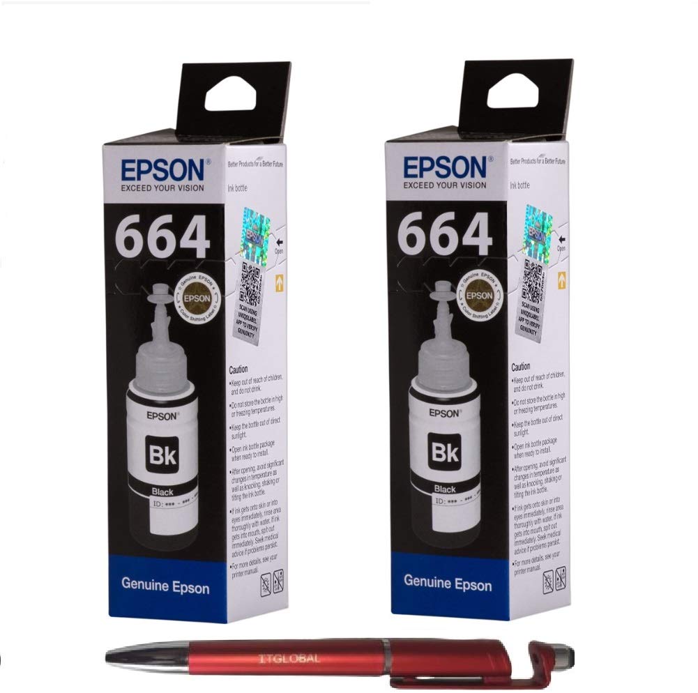 Epson T6641 Black (Set of 2) Ink Bottles with ITGLOBAL 3in1 Multi-Function Mobile Phone Stand, Stylus Pen, Anti-Metal Texture Rotating Ballpoint Pen (Very Colors) T-6641 (B083SQCZFH) Amazon Price History, Amazon Price Tracker