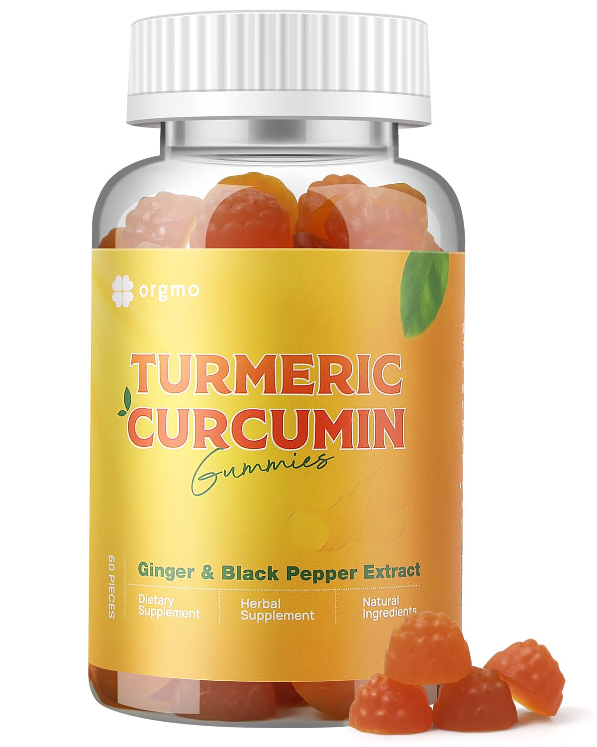 ORGMO Gomas de cúrcuma com gengibre, extrato de pimenta-do-reino e curcumina 95% — 60 gomas