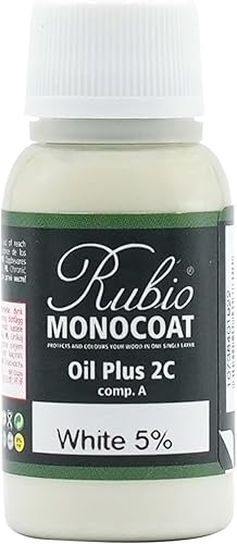 Rubio Monocoat Oil Plus Part A, 0.7 fl oz, blanco 5%, tinte y acabado de madera interior, apto para alimentos, fácil de una capa, aceite de linaza a