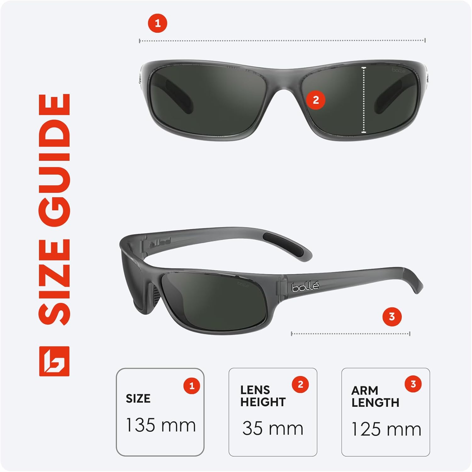 Bolle ANACONDA Rectangle Wrap-Around Sunglasses For Unisex ++BUNDLE with ACCESSORY EYEWEAR KIT