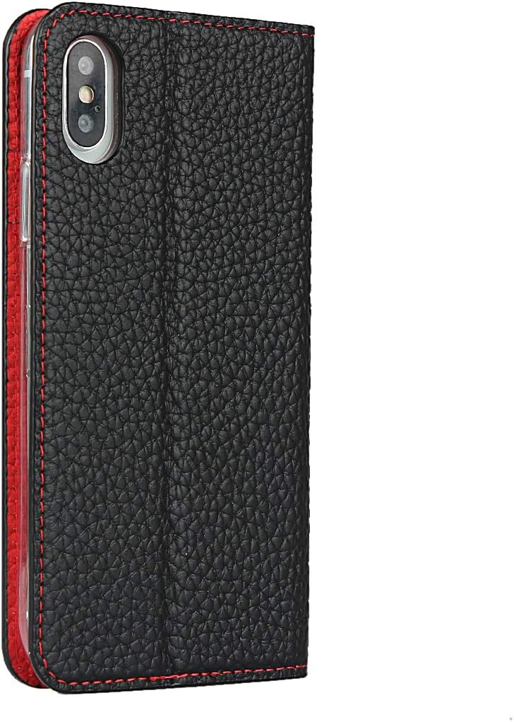 Zouzt [RFID Blocking] Premium Leather case for with iPhone Xs max Wallet Magnetic Flip Cover case with Card Slot TPU Shockproof Stand Genuine Leather case with Lanyard Black