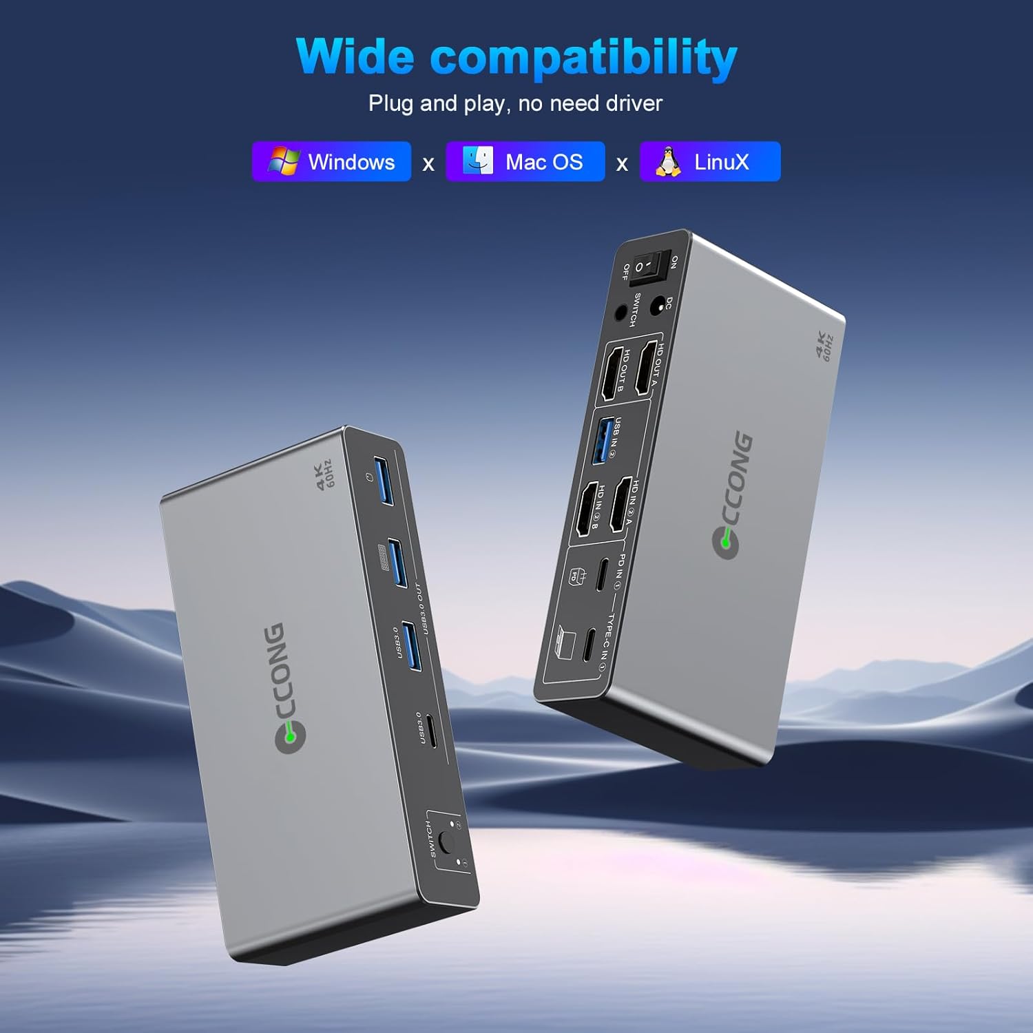USB C HDMI KVM Switch 2 Monitors 2 Computers,4K@60Hz Dual Monitor KVM Switch for 1 Laptop and 1 Desktop Share 2 Monitor 4 USB3.0 Port,100W PD Power Charging with Wired Remote USB Cables Included