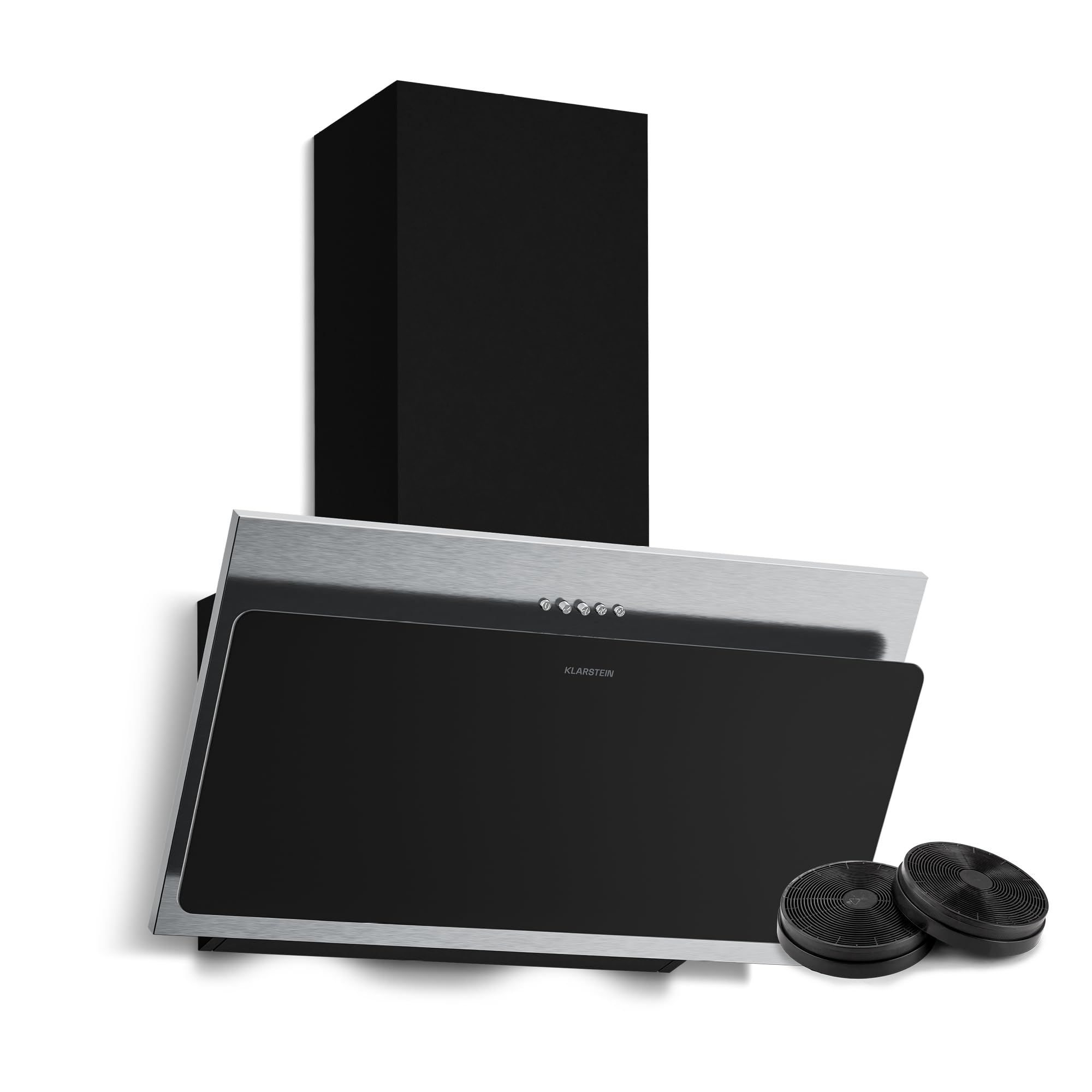 Klarstein Alessia Cappe Inclinate - 60cm Cappa Angolare, 404 m³/h, LED, A+++, 3 Velocità & Boost, Filtro Carbone, Acciaio Inox & Vetro Nero, Aspirante o Ricircolo, Cappa Cucina
