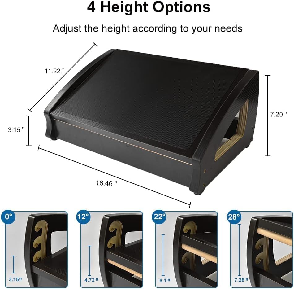 Miniatura 3 de StrongTek Reposapiés ergonómico para debajo del escritorio, 3 alturas ajustables de madera para oficina, superficie grande antideslizante, mejora la