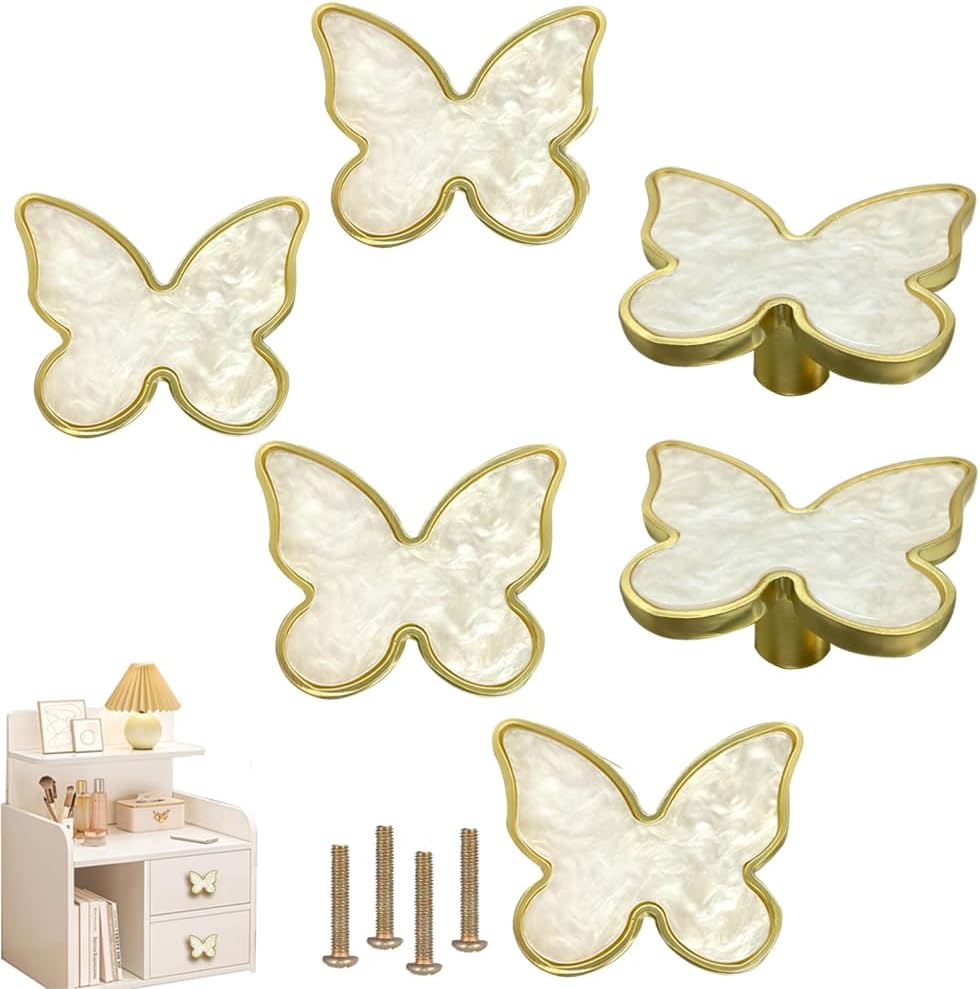 6 pcs Butterfly Cabinet Knobs Decorative Door Handle Single Hole Knobs for Kitchen Cupboard Dresser Drawer Wardrobe Bedside Table Bathroom Furniture Hardware (Purple)