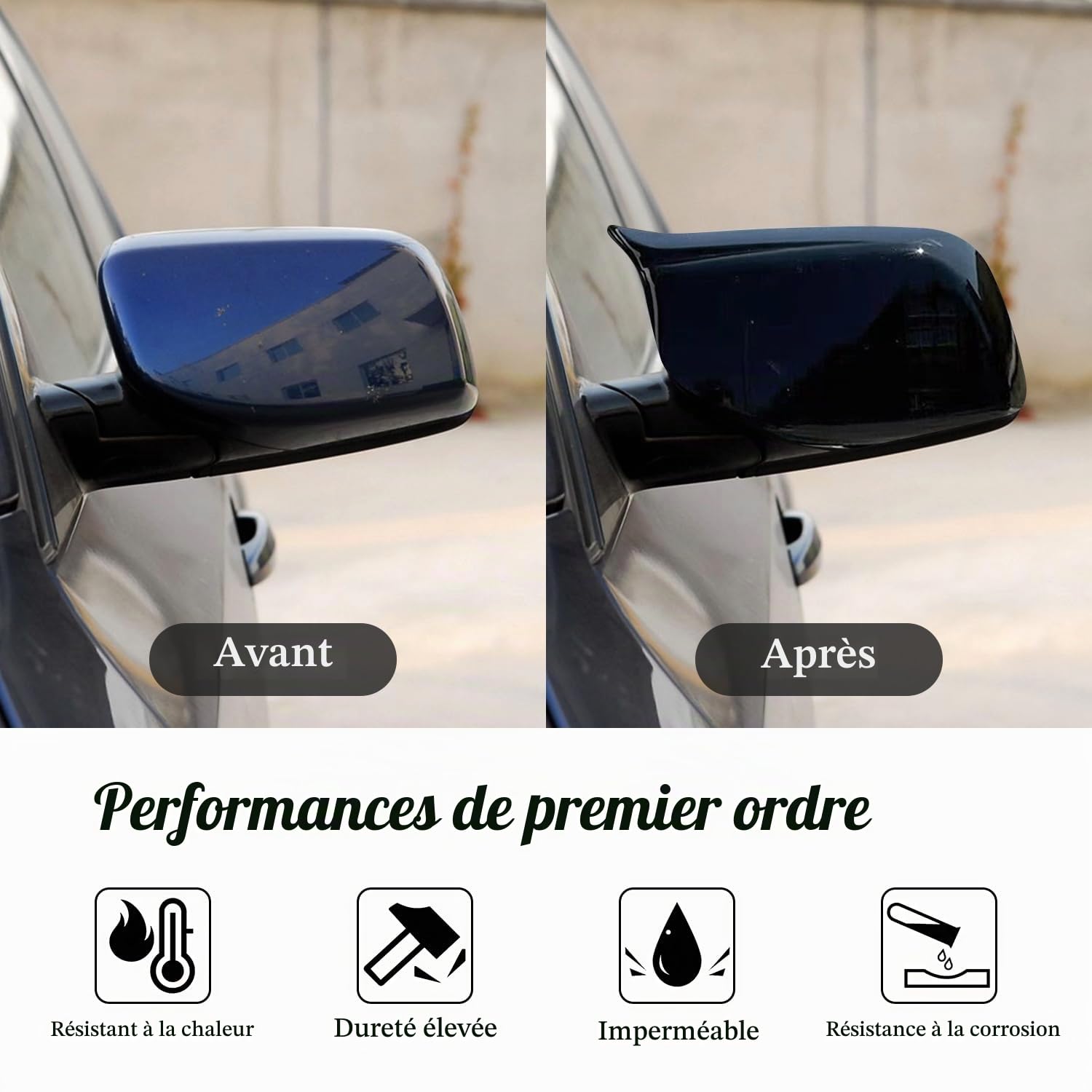 Coques de Rétroviseurs pour Voiture, Porte Latérale Aile Rétroviseur ABS pour Voiture Compatible avec BMW 6 series E63 E64 630ci 630i 5 series E60 E61 520i 523i 525i, Noir Brillant, 1 Paire