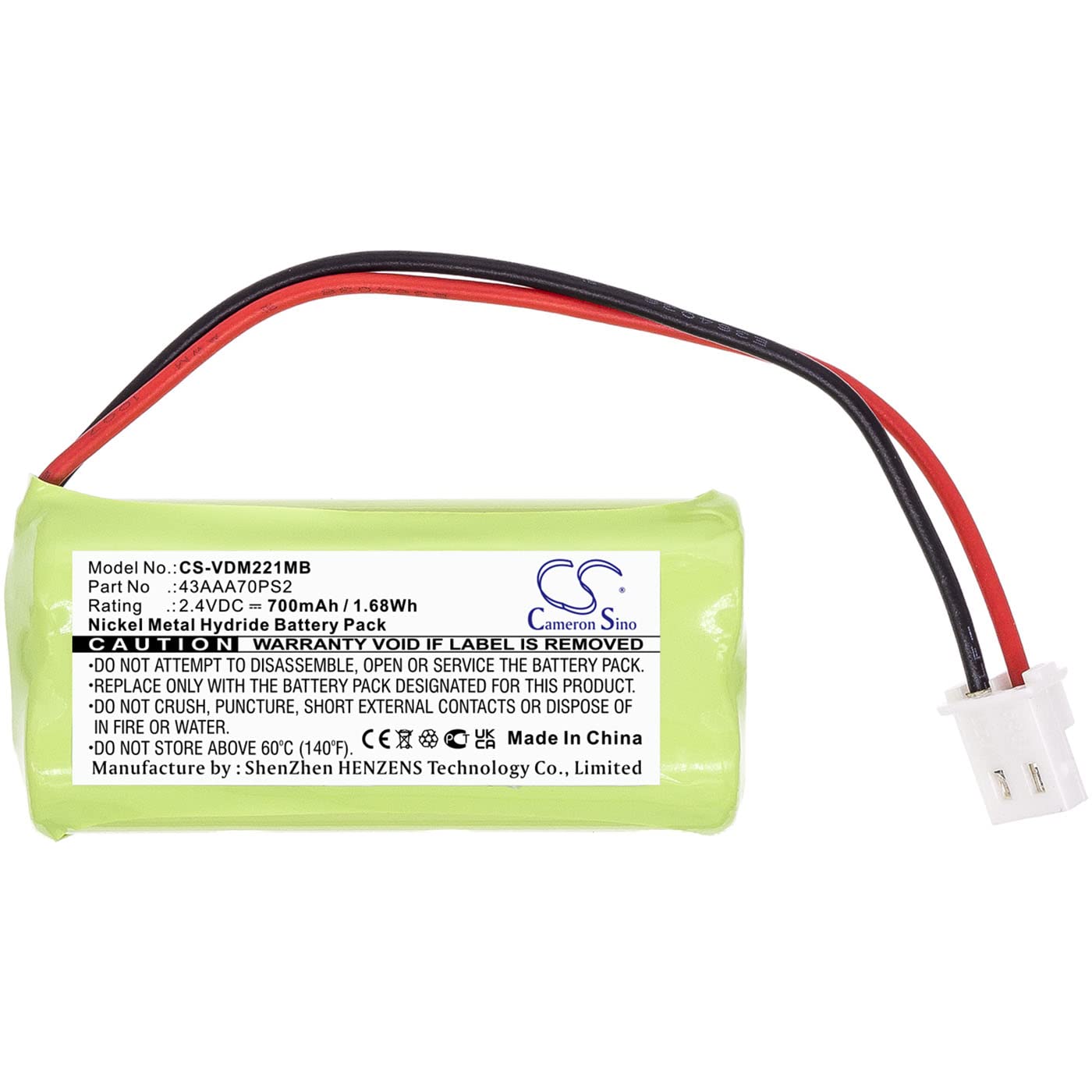 Cameron Sino - Batería para monitor de audio digital VTech DM221, DM221, DM221-2, DM22 PN:VTech 43AAA70PS2, 700 mAh, 1,68 Wh