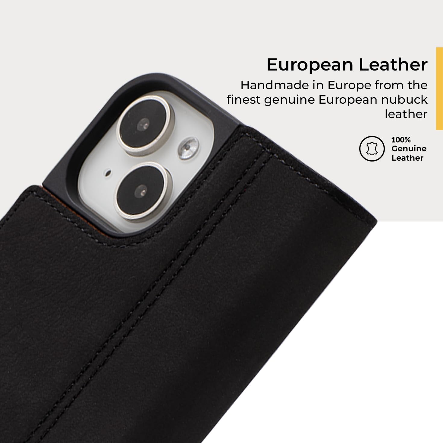 Snakehive Leather Wallet for iPhone 15 - Real Leather Wallet Phone Case - Genuine Leather with Viewing Stand and 3 Card Holder - Flip Folio Cover with Card Slot (Black)