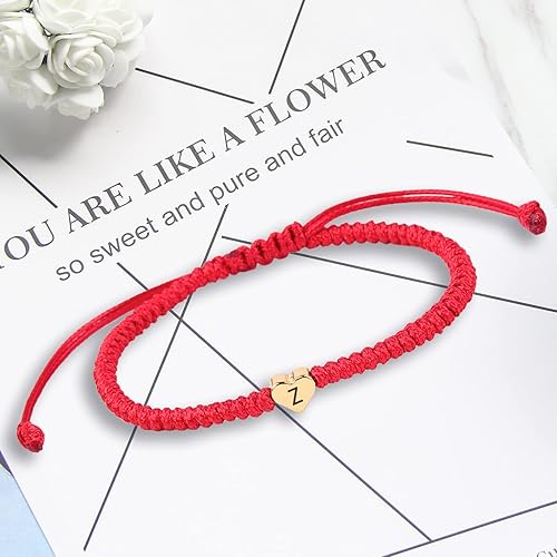 Miniatura 5 de Initial Bracelet Gold Heart Love Charm Initial Bracelet Red Initial J Letter Bracelets Handmade Adjustable Rope Bracelets for Girls Boy Mom Birthday