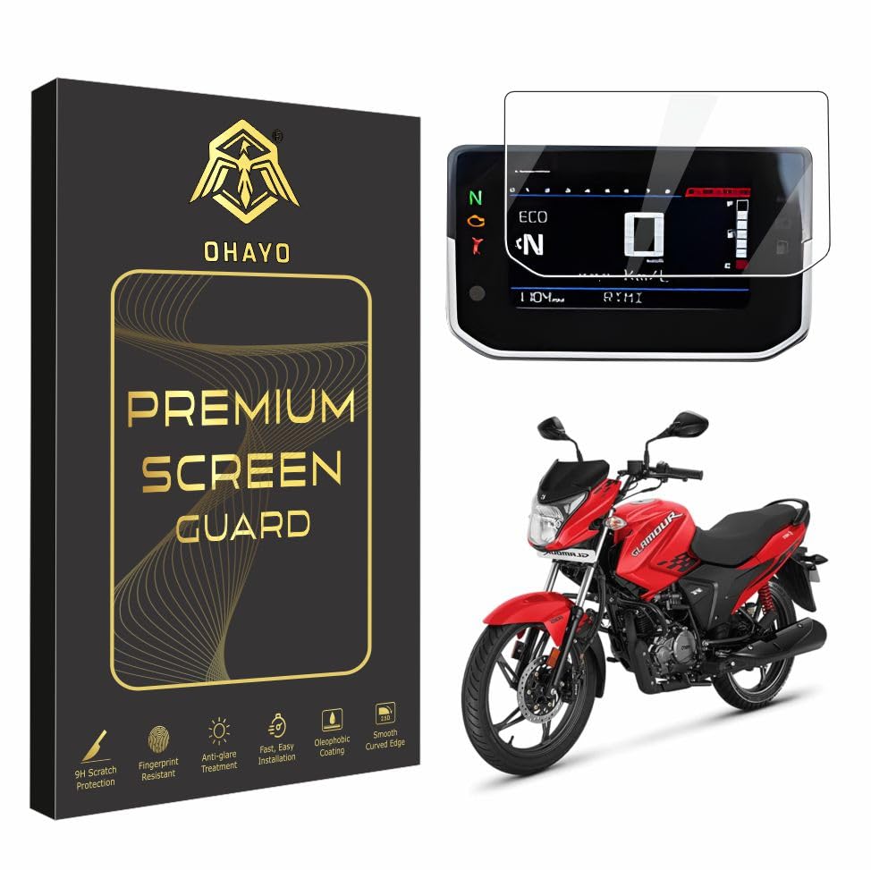 Image of OHAYO 9H Military Strength Display Screen Protector for Hero Glamour X 125 (2025) Digital Instrument Cluster | Not Tempered Glass | Scratch Resistant, Ultra HD Clarity, Anti-Bubble, Edge-to-Edge Protection | Bike Meter Display Screen Guard