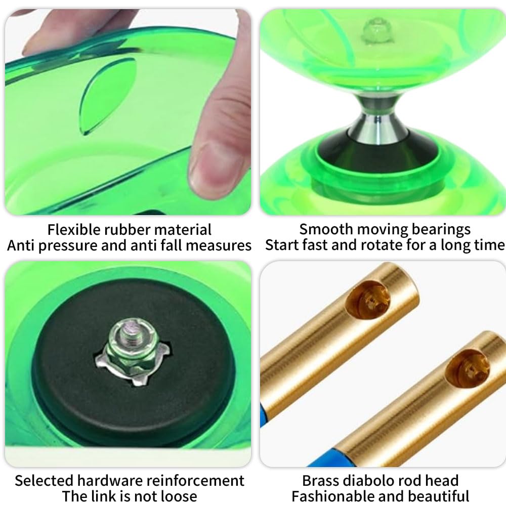 Diabolo Freiläufer mit Kugellager Dreifache Lagerung Set, Diabolo Leuchtend im Dunkeln, Jonglier-Set, Jonglierspielzeug, für Kinder Erwachsene, Anfänger Profis
