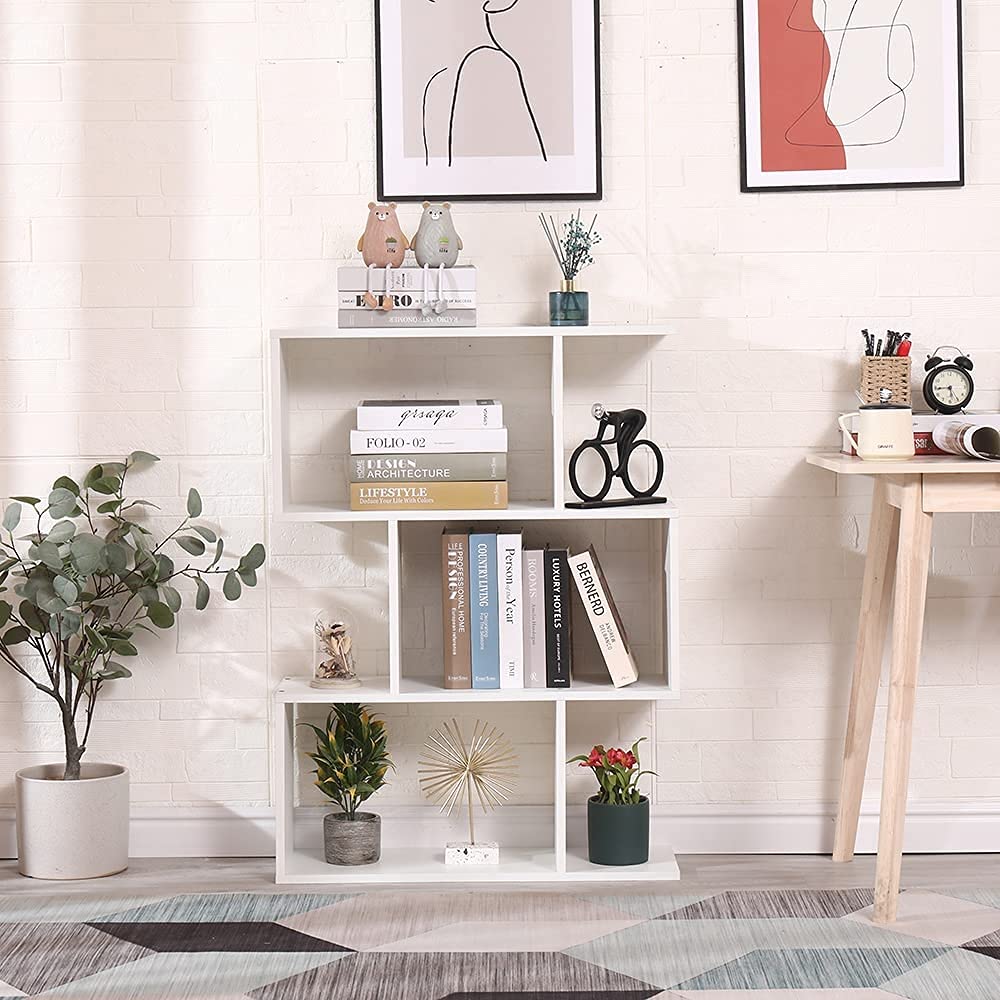 Libreria Scaffale Bianca Ufficio Moderna Contemporanea Bifacciale Divisorio Legno Casa Giorno 70x23.5x96 Autoportante Mensole Scaffali Cubi Muro Design Ingresso Soggiorno-