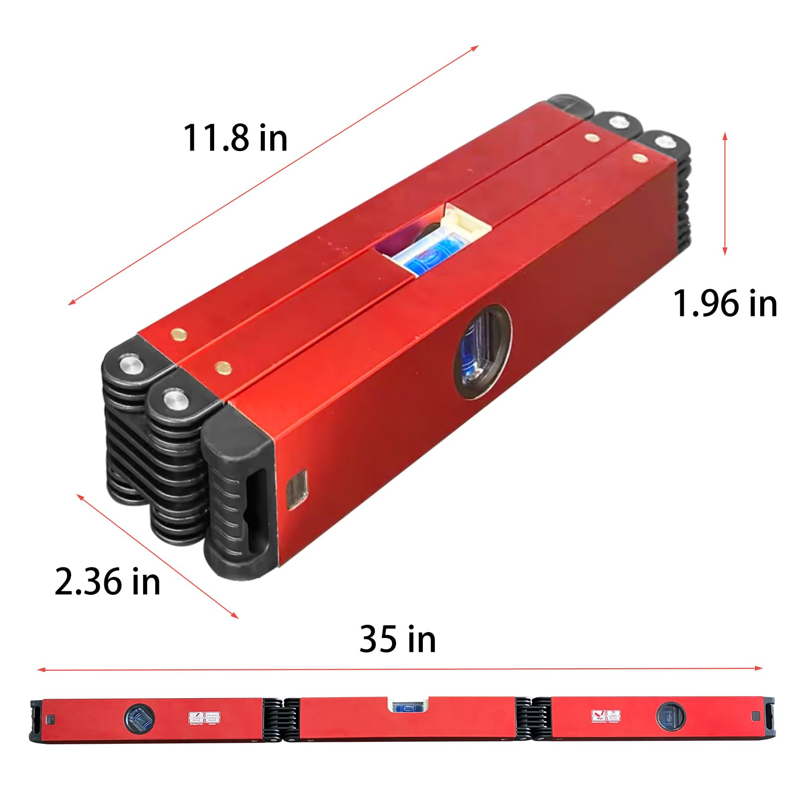 Folding Level, 3 Sections Foldable Level Measuring Woodworking Tool for Various Corners Stairs,Accurate Multi-Angle Measurement Magnetic Aluminum Alloy Portable Level (35inch)