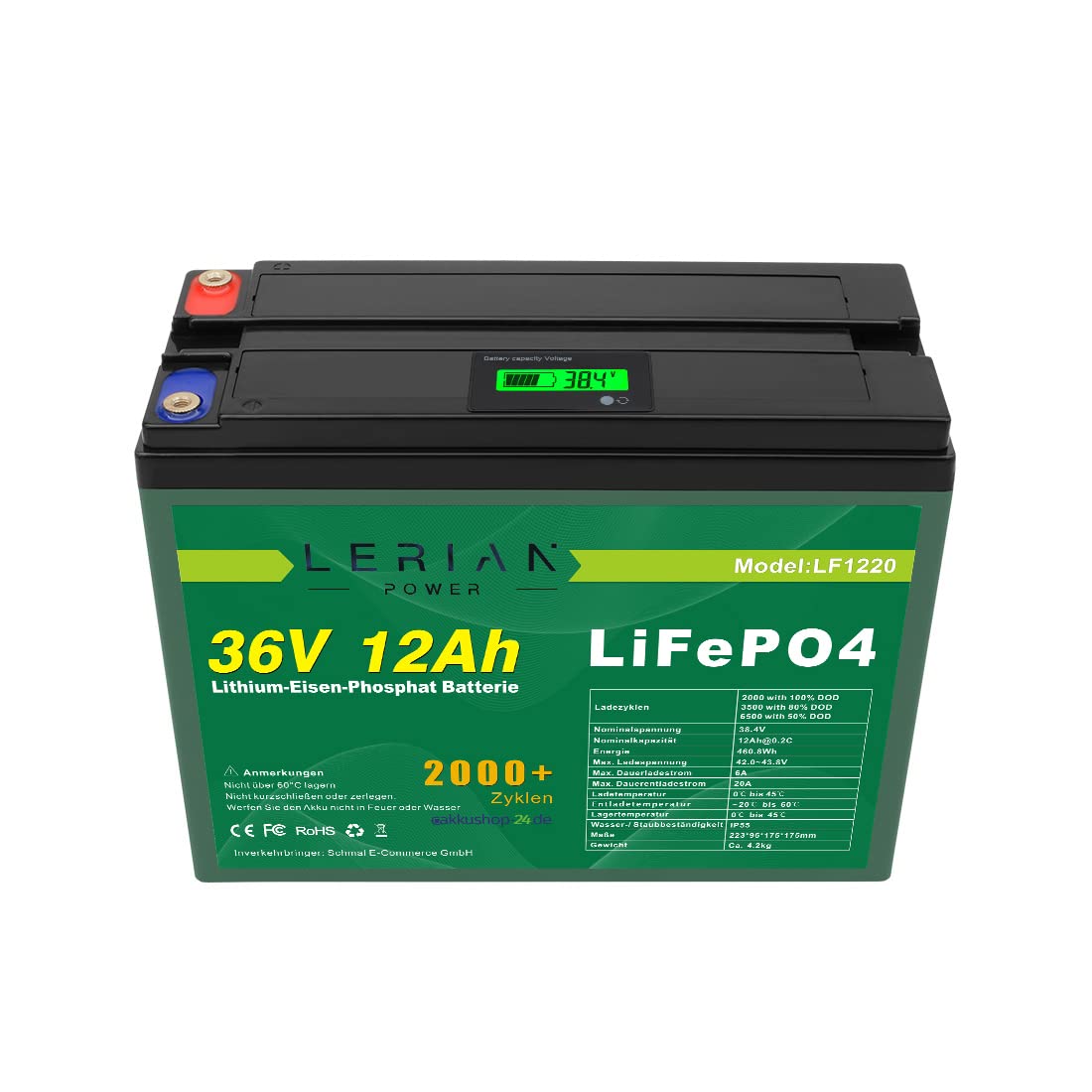 LiFePO4 - Batteria 36 V, 12 Ah, 20 A, 432 Wh, al litio, per modellismo, campeggio, barca