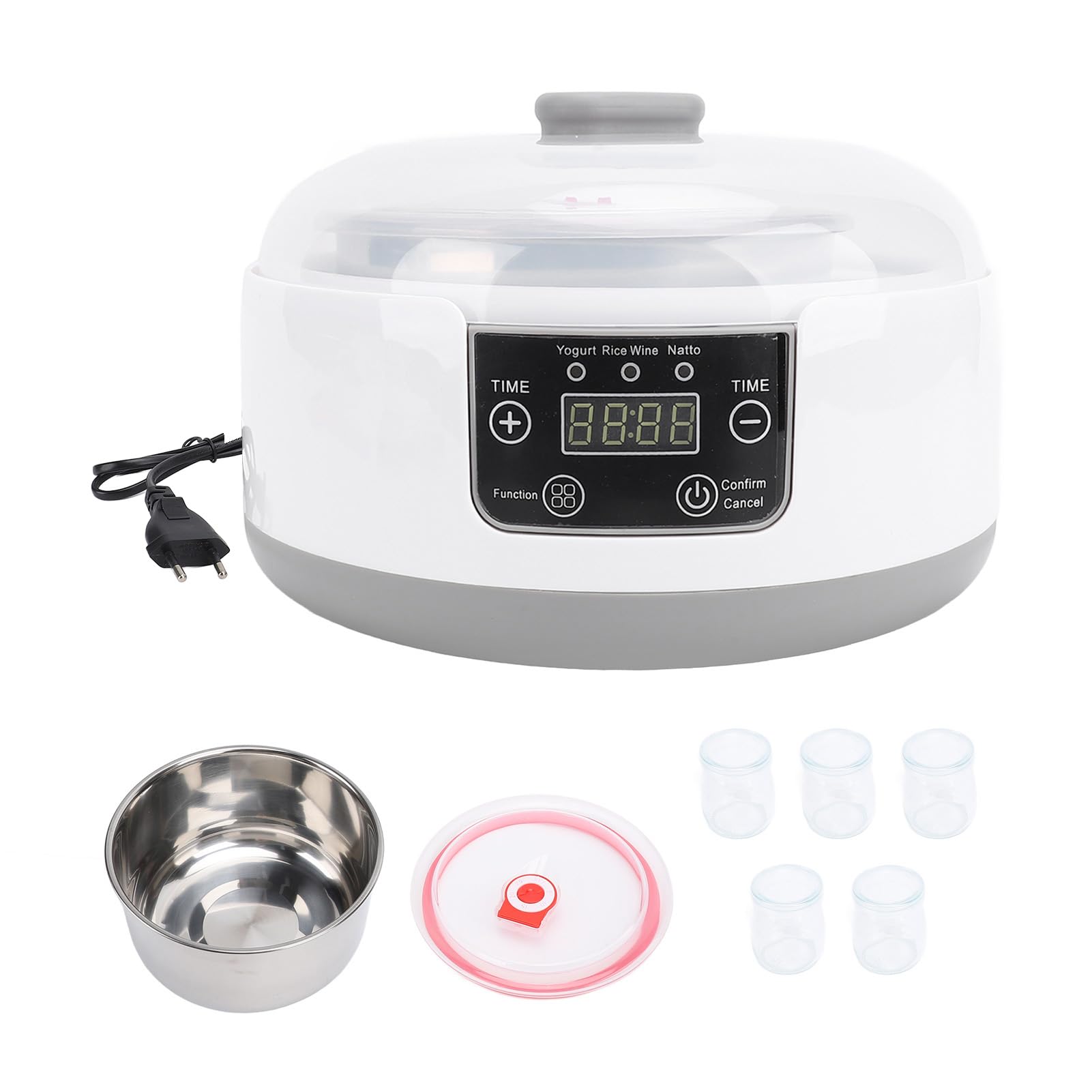 Elektryczna maszyna do robienia jogurtu, 1,2 l domowy jogurt Natto Maker, domowy inkubator do jogurtu ze szklanym słoikiem i wkładką ze stali nierdzewnej, do domowego (Wtyczka UE