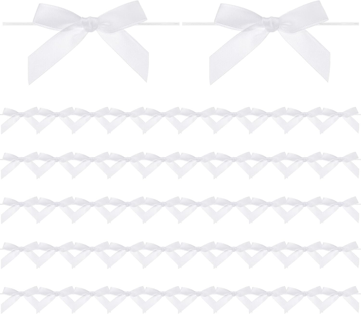 Home and Garden Parts 50-Pack Satin Ribbon Twist Tie Bows 2.4x2.8" Bow Twist for Craft White #CN/251024/08789