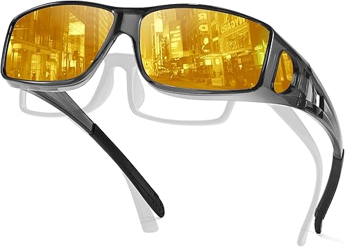 TJUTR TN2511 - Lentes de conducción de visión nocturna para hombres y mujeres, lentes amarillas polarizadas antirreflejos para noche TN2511