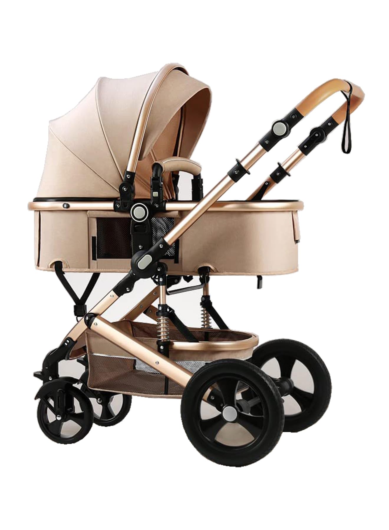 GT-WHEEL Baby Stroller with Bassinet Mode, Folding Infant Newborn Pram Stroller with Reversible Seat, Toddler Strollers for 0-36 Months Old Babies (Gold)
