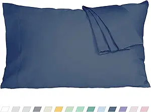 Pillow Cases, King Size Cotton Percale Weave Pillowcases, Pre-Shrunk Breathable and Hypoallergenic Pillowcases, Set of 2 (2 Piece King 20 Inch x 40 Inch, Crown Blue)