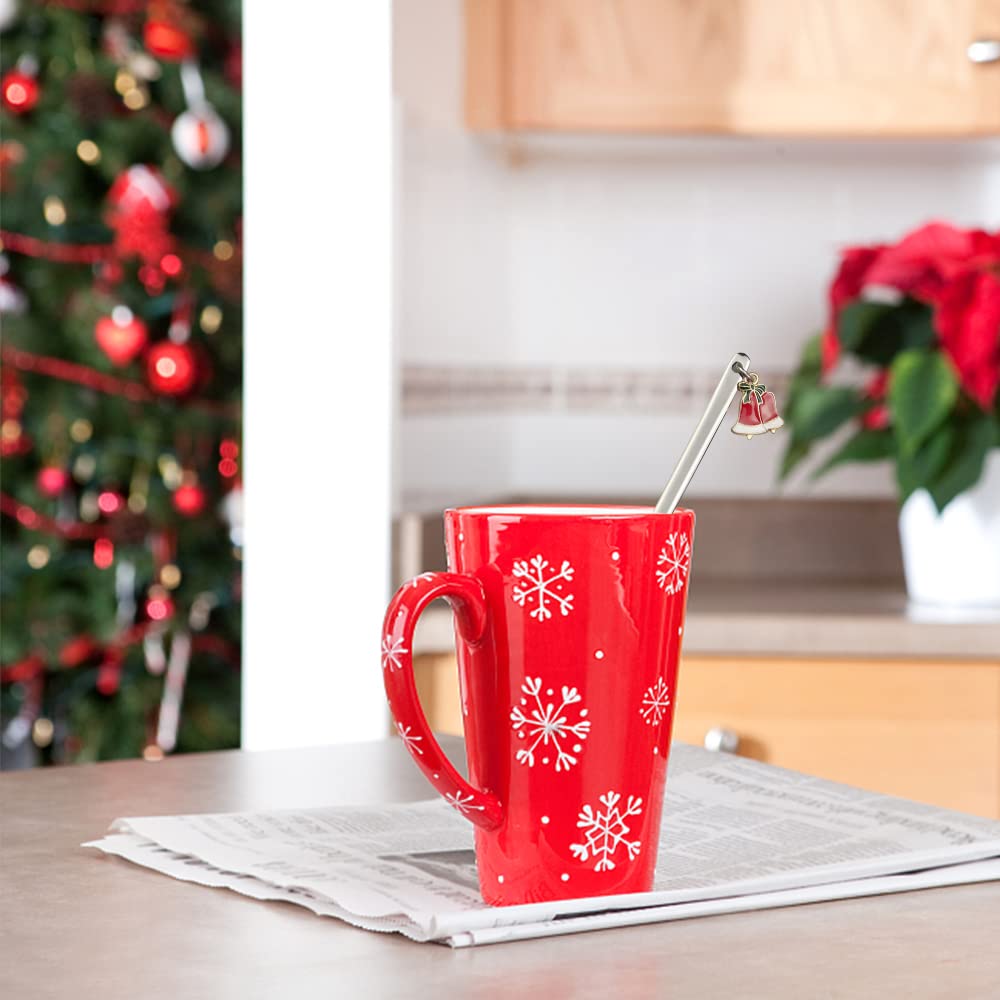 Cucchiai di Natale in Acciaio Inox,Set Festivo di Cucchiaini da Caffè, Dessert e Miscelazione con Pendenti Natalizi,Decorazione Tavola e Idea Regalo Raffinata