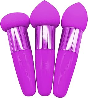 Foundation Sponge - 3 Pcs Foundation Makeup Sponges with Handles - Makeup Sponge Set for Dry and Wet Use, Travel Cosmetic Tool for Foundation Concealer Blush