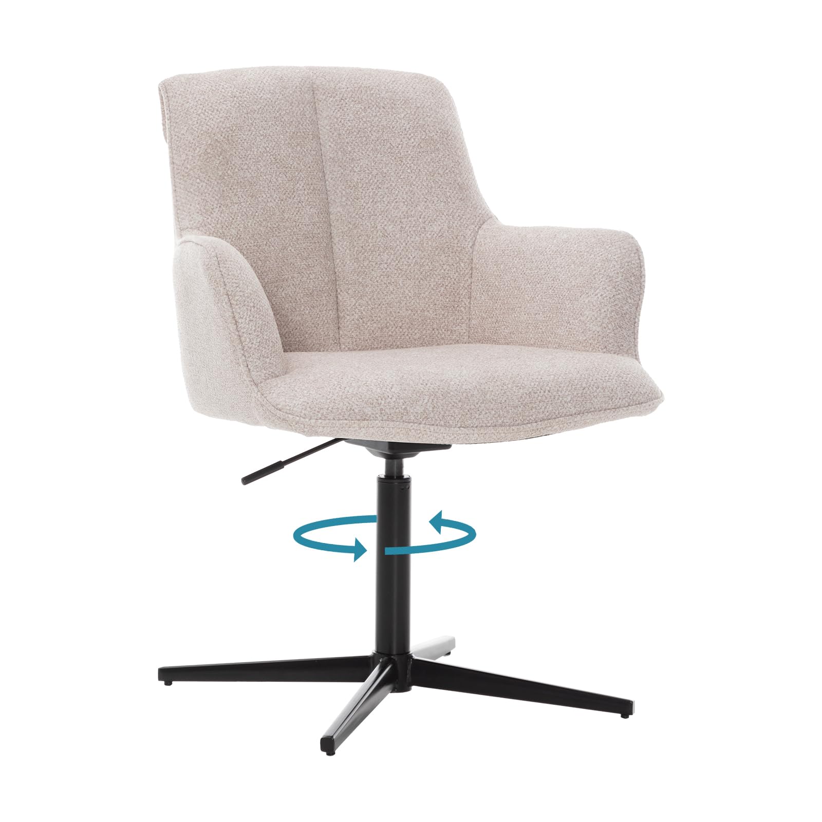 BALIAA Silla Escritorio sin Ruedas, Silla Giratoria 360°, Sillas de Oficina Tejido de Punto con Patas de Metal, Beige Claro