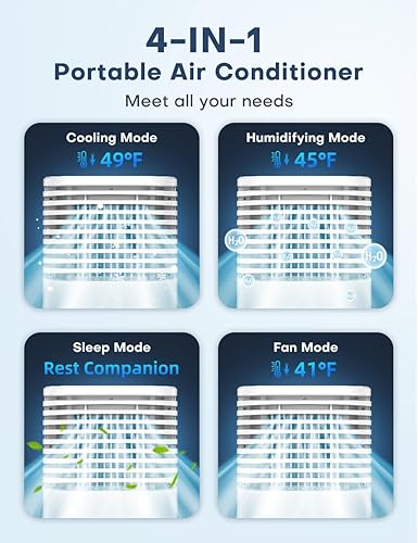 Miniatura 2 de Aire acondicionado portátil 4 en 1, enfriador de aire evaporativo con 4 modos y 3 velocidades, temporizador de 15 horas para apagado automático