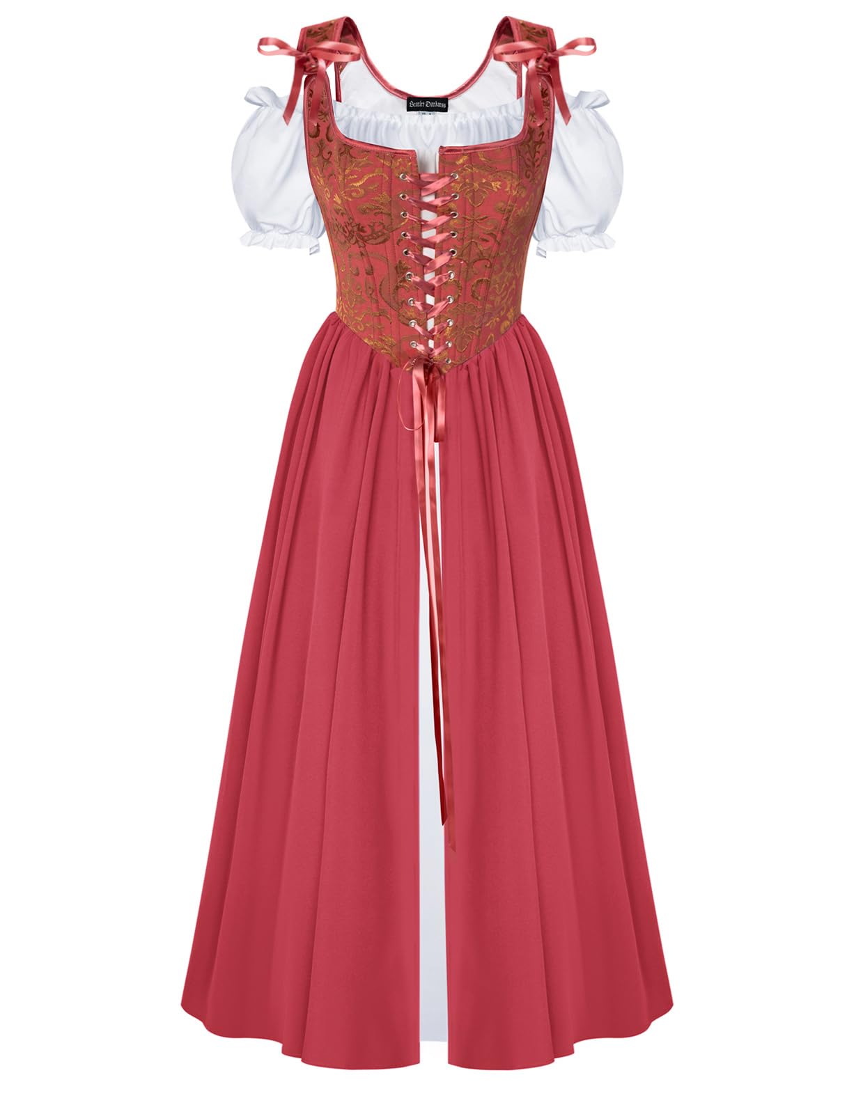 Scarlet Darkness Renaissance Costume Women Medieval Corset Dress Puff Sleeve Fairy Dress