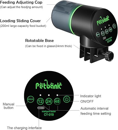 Miniatura 3 de Alimentador automático de peces para acuario, dispensador automático de alimentos para peces recargable para pecera, temporizador de alimentación de