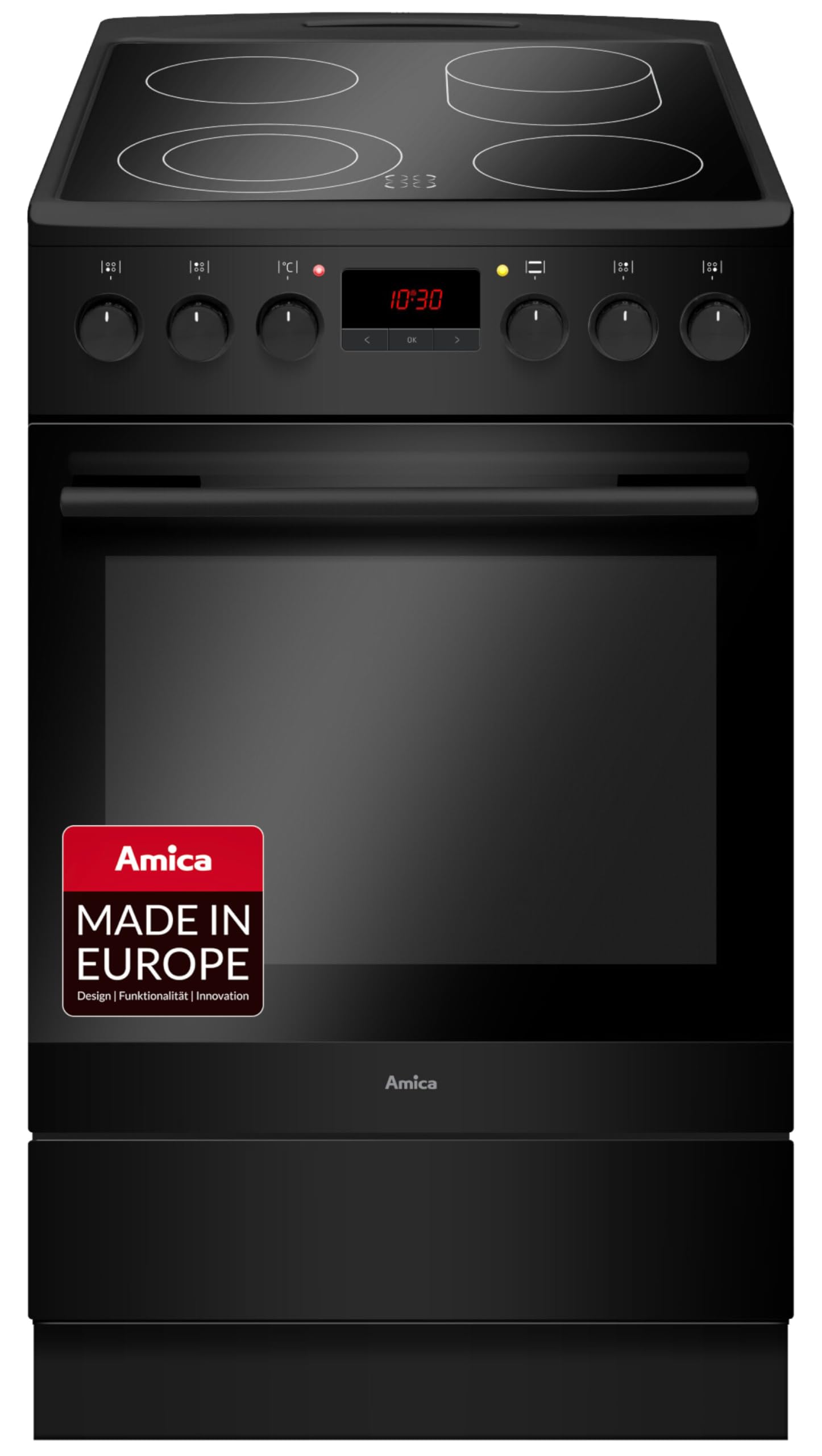 Amica Standherd Elektro 65 Liter 50 cm 11 Funktionen Glaskeramikkochfeld HiLight Kochzonen SensorControl SteamClean EasyClean Schwarz Matt