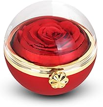 Peora Red Round Shaped Ring Box with Artificial Red Rose Flower Gift for Wedding Anniversary Birthday Valentine's Day Christmas Thanksgiving Gifts for Women Mom Wife Girlfriend
