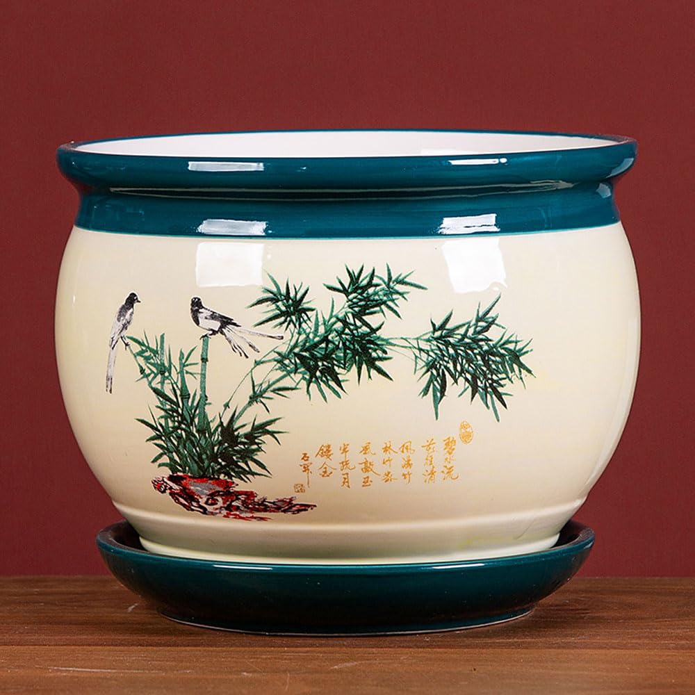 asdchZen Chinoiserie Outdoor Decor Ceramic Planter Porcelain Flower Pots Chinese Bonsai Pot Bohemia Decorative Plant Pot Bonsai Pot Table Centerpiece For Home Office,D-14 * 11cm