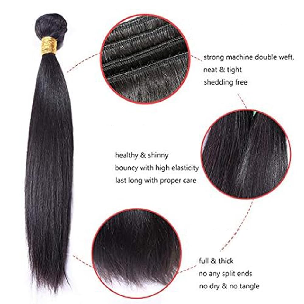 Cheveux Humains Straight Human Hair Bundles 1B Natural Black Human Hair Extensions Echthaar Tressen Double Weft Unprocessed Virgin Hair for Woman 1 Bundle 22 Inch