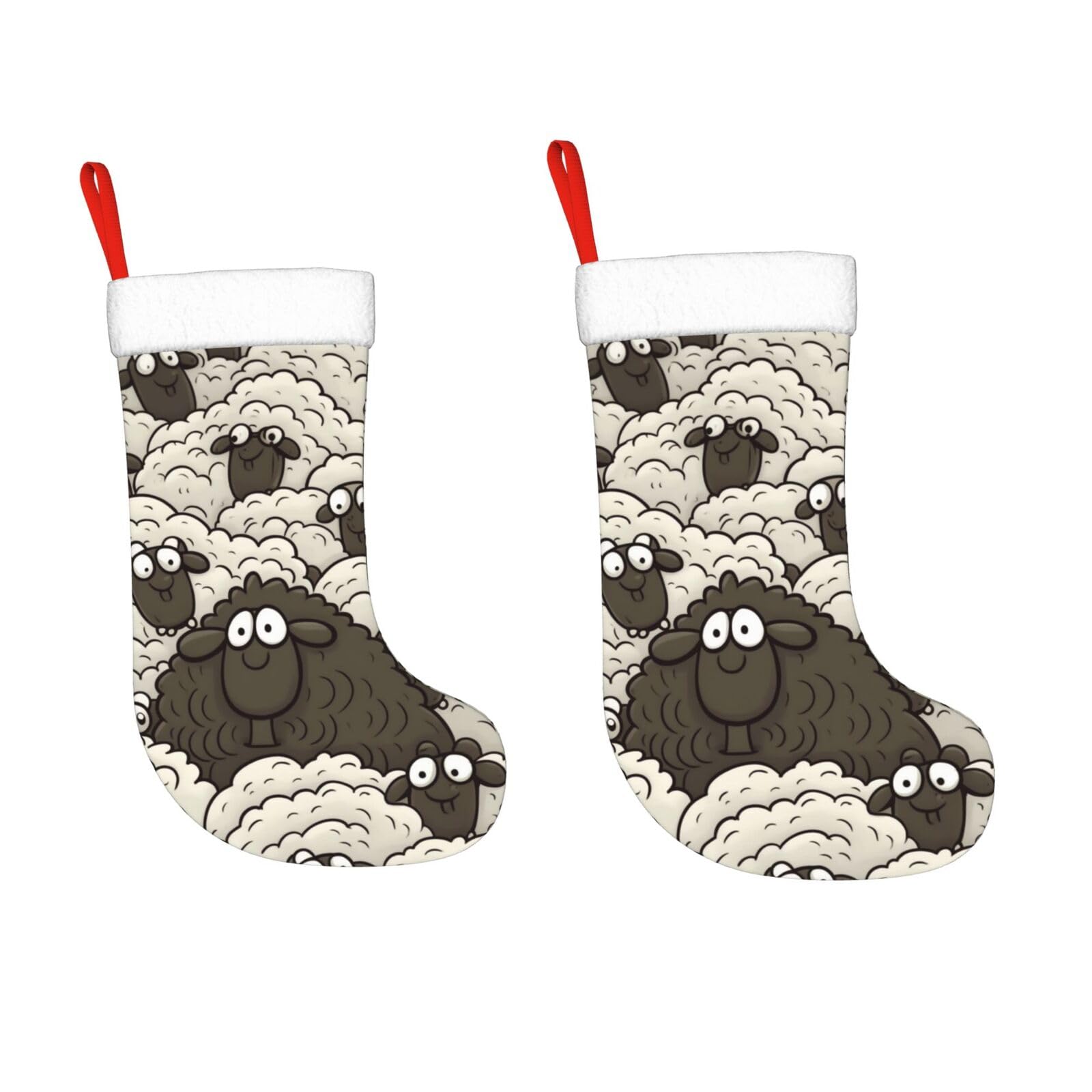 KLOPH 2 Pack 18 Inches Christmas Stockings Personalized Cartoon Black White Sheep Xmas Stocking Hanging Decoration Fireplace Stocking for Holiday Xmas Tree Christmas Fireplace Decor Gifts