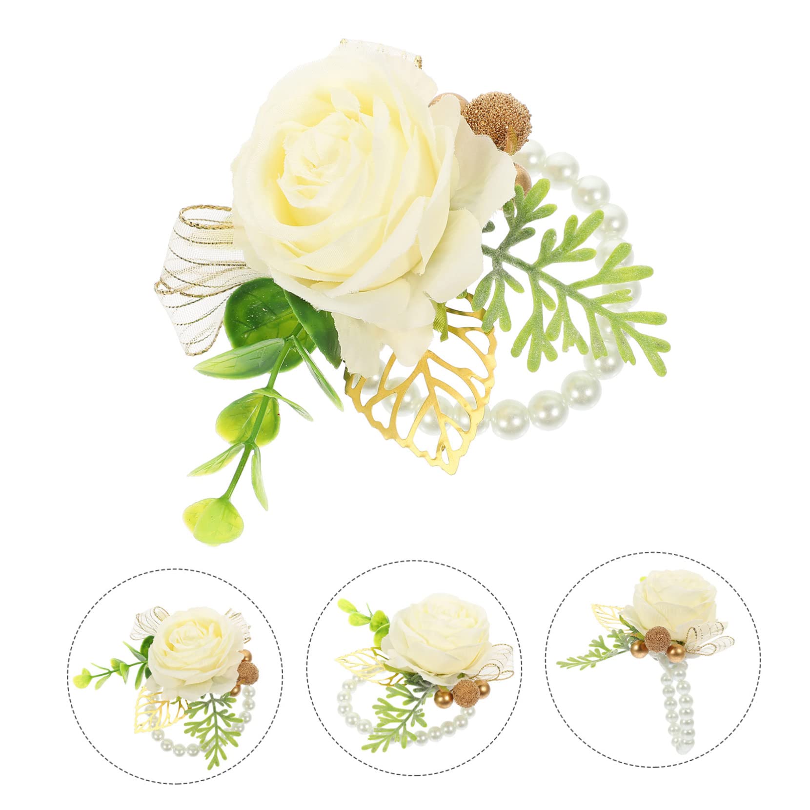 Bracciale Da Polso Con Fiore E Perle Per Damigella – Accessorio Matrimonio Sposa (Bianco, Taglia M) - 2