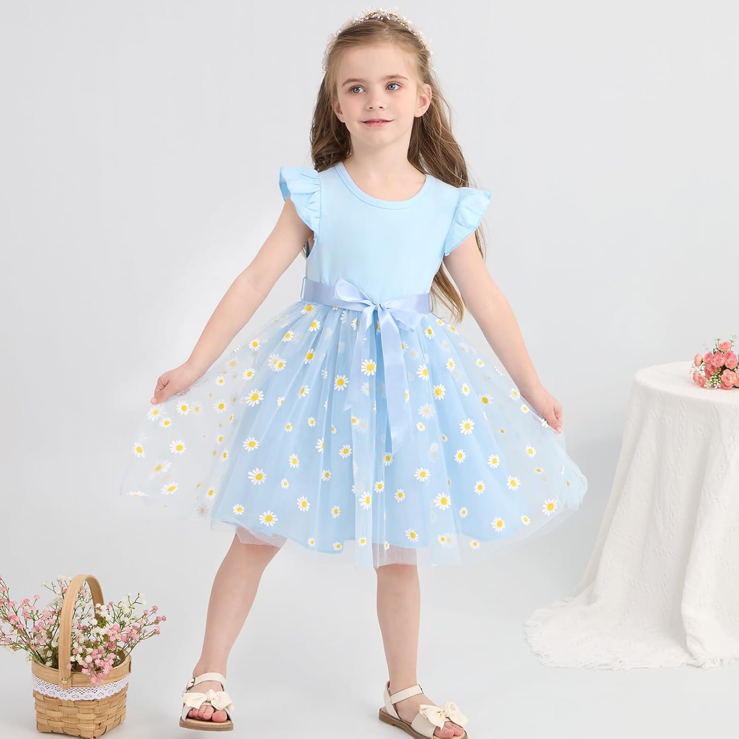 Toddler Baby Girls Tutu Tulle Dress Ruffled Sleeve Print Mesh Party Princess Dresses Summer Clothes 2-7T - Image 4