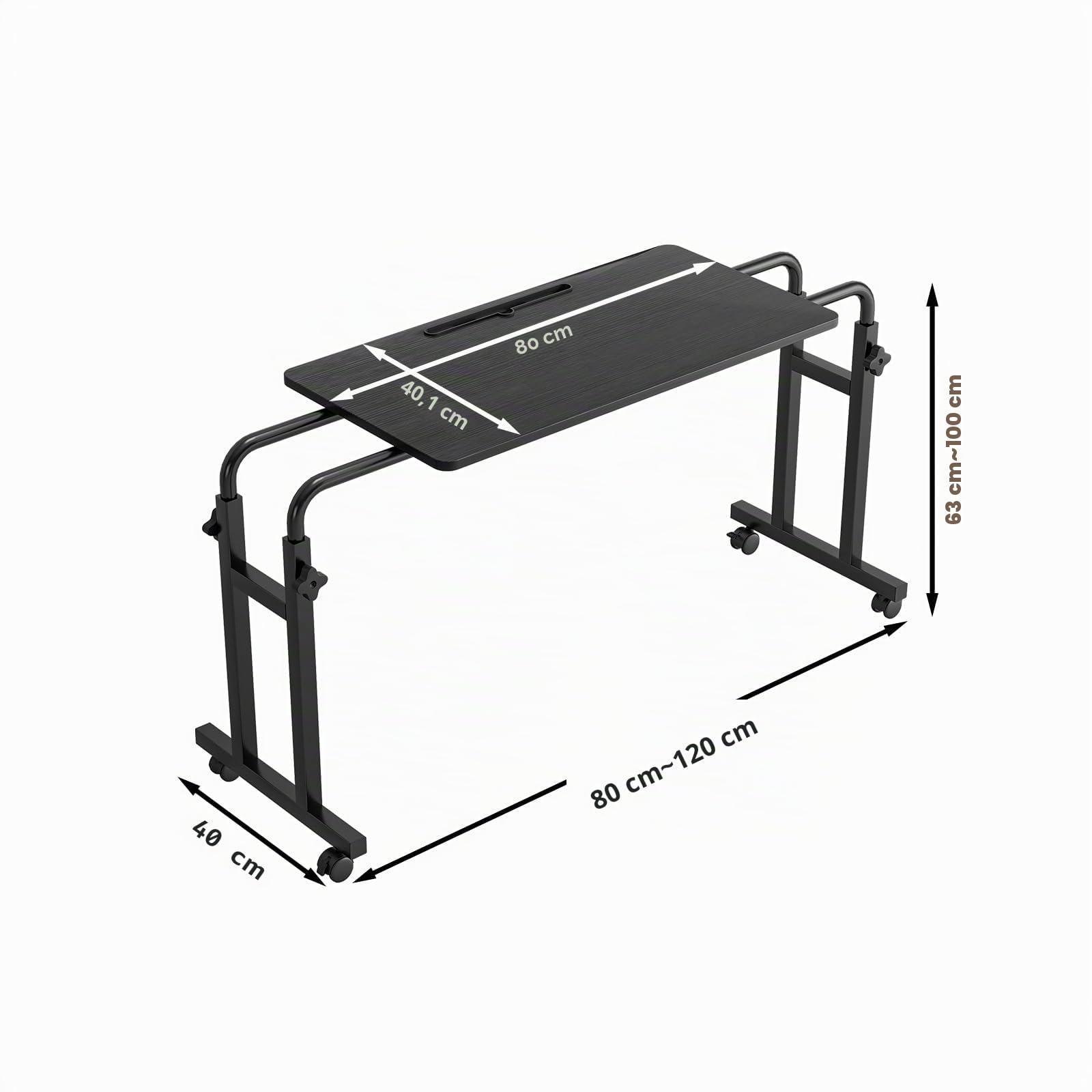 LINGMI Mesa reclinable, mesa sobre cama con ruedas, altura y longitud ajustables sobre la cama, escritorio de metal resistente para hospital, bandeja de soporte para laptop