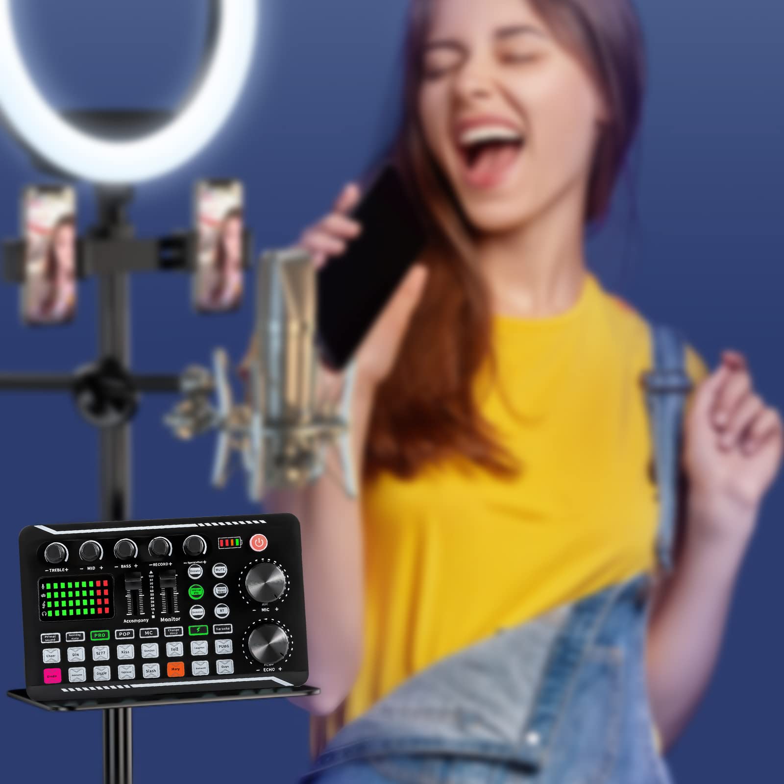 Soundboard Mixeur Dj Sound Effects Board Sound Mixer Board Vocodeur Carte Son Compatible Bluetooth Plusieurs Effets Sonores LumièRe Led Soundboard Carte Son Live Interface Audio Podcasts