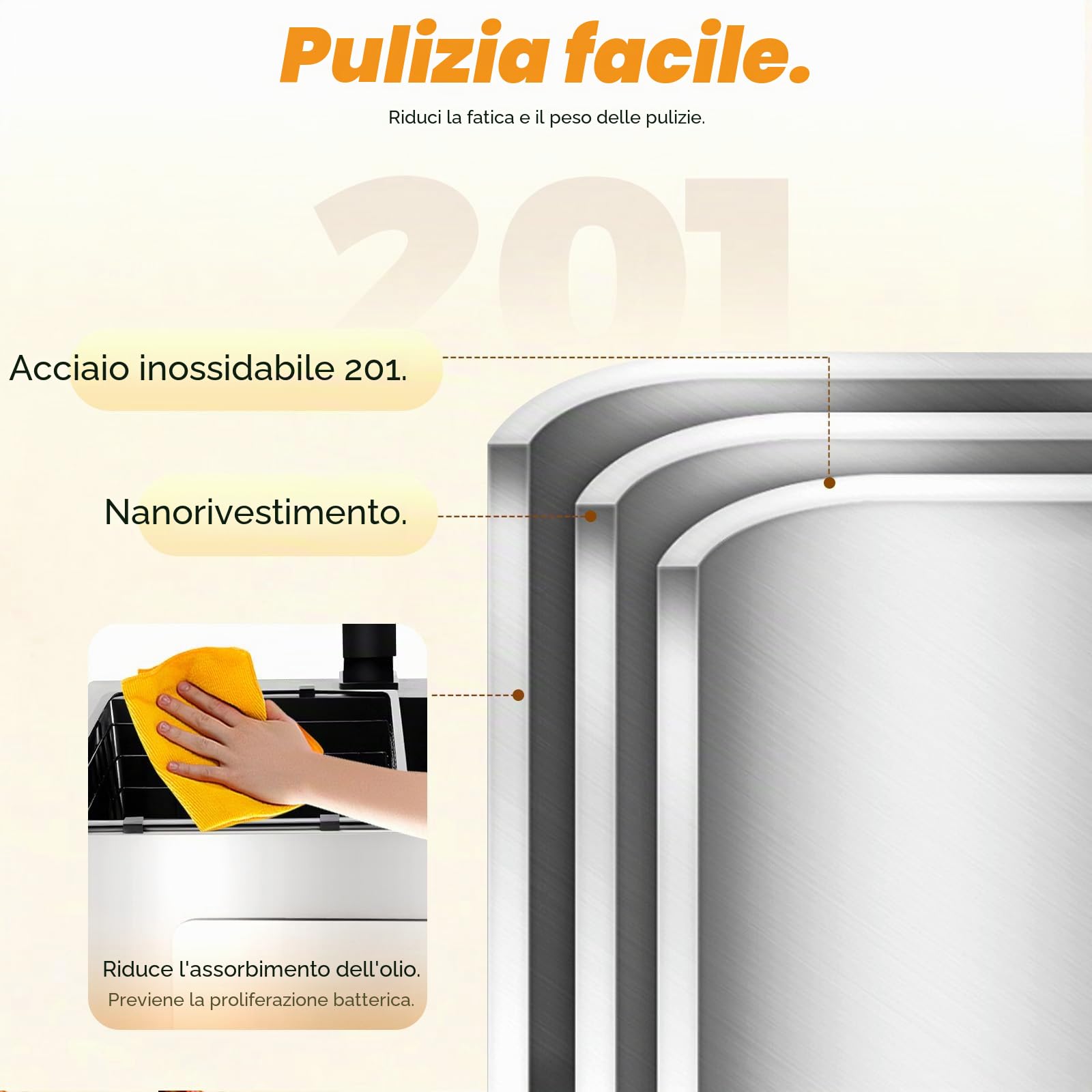 Lavello in acciaio inox, 45 x 40 cm, colore nero, con scolapasta e dispenser di sapone, 1 vasca, lavello da incasso, lavello in acciaio inox, lavello per la cucina di casa, con tubo di scarico