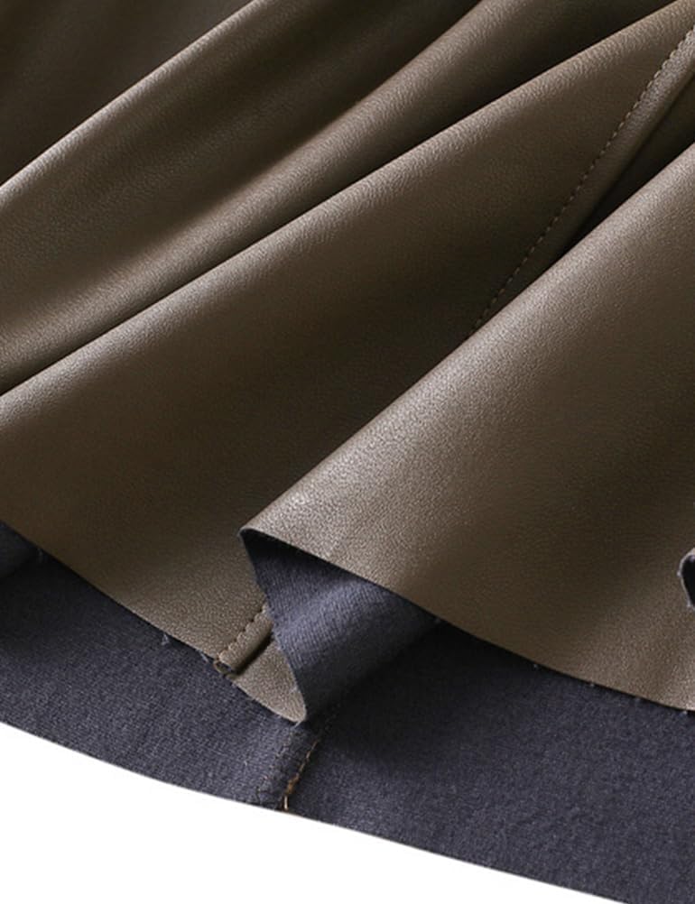 Women's Faux Leather Skirt Vintage High Wiast A Line Bodycon Midi PU Leather Skirt - Image 5